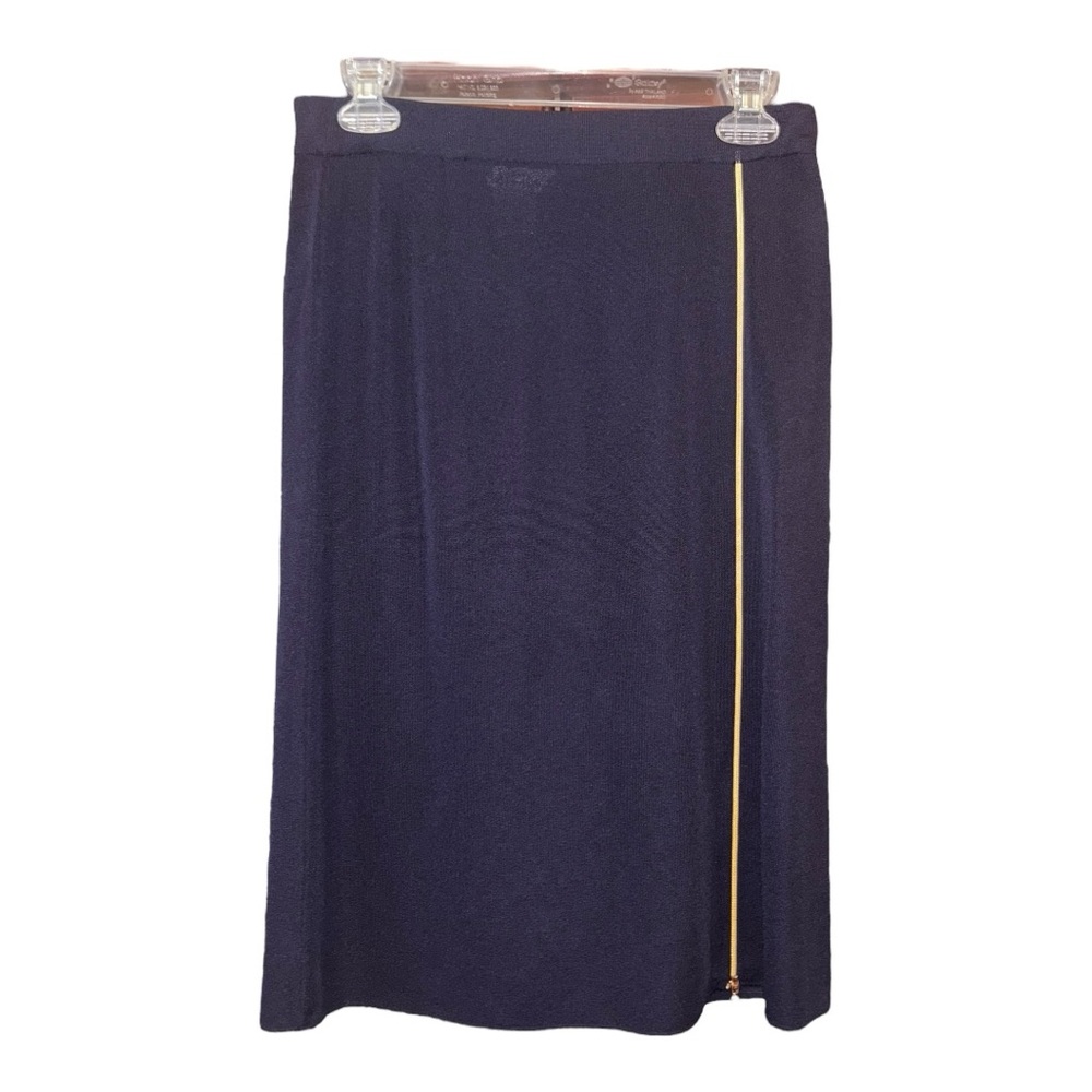Misook Navy Knit Skirt Gold Side Zip Detail Midi Size S rack 1 white bag
